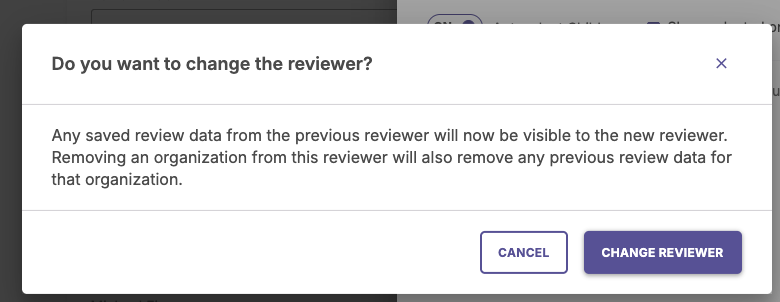 System generated notification to confirm the change of reviewer