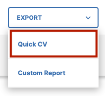 The Export menu expanded with the Quick CV option highlighted.