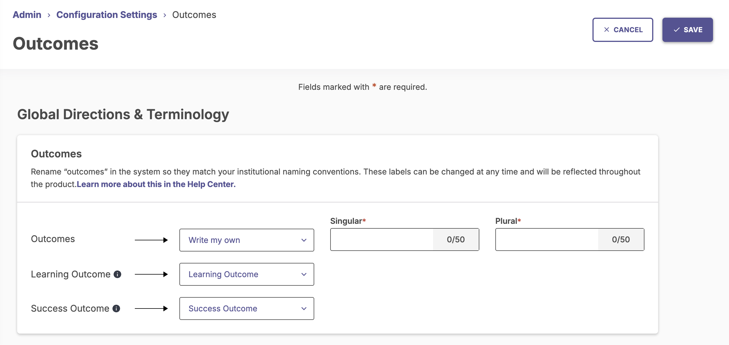 Write my own for outcomes configuration