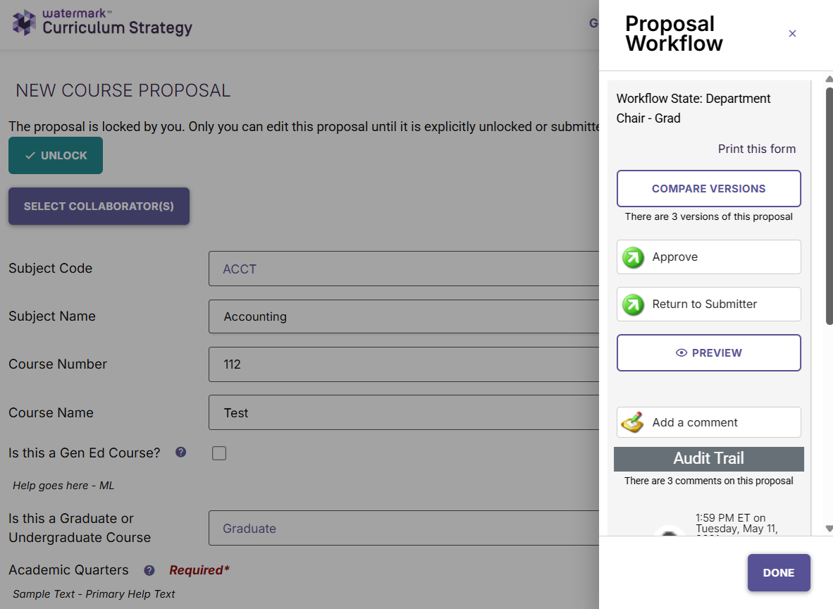 Forms Reflow Proposal Status and Workflow details will open in a panel to the right