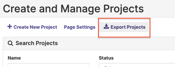 Screenshot showing the Export Project button