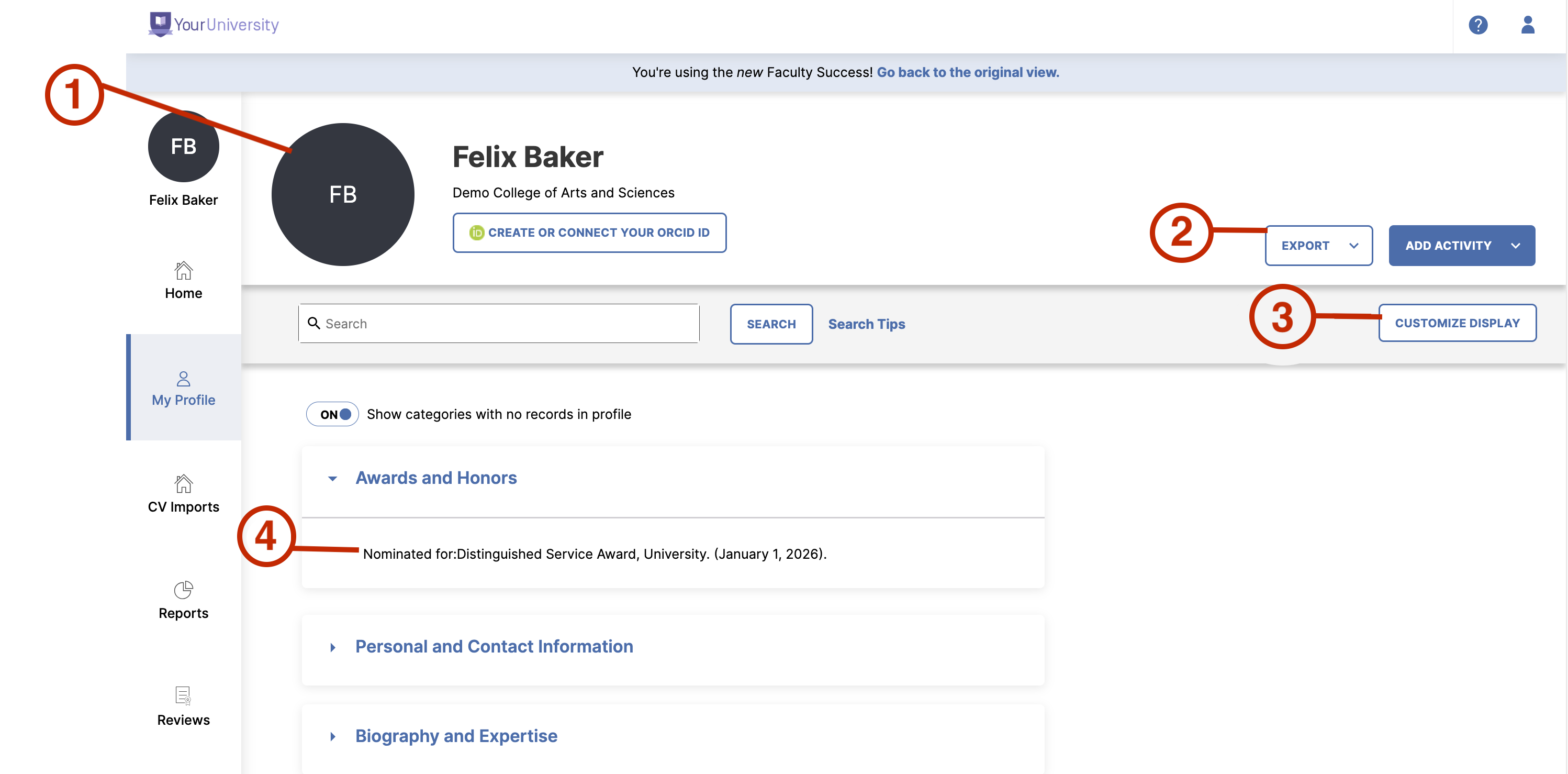 Screenshot showing list items 1, 2, 3 and 4