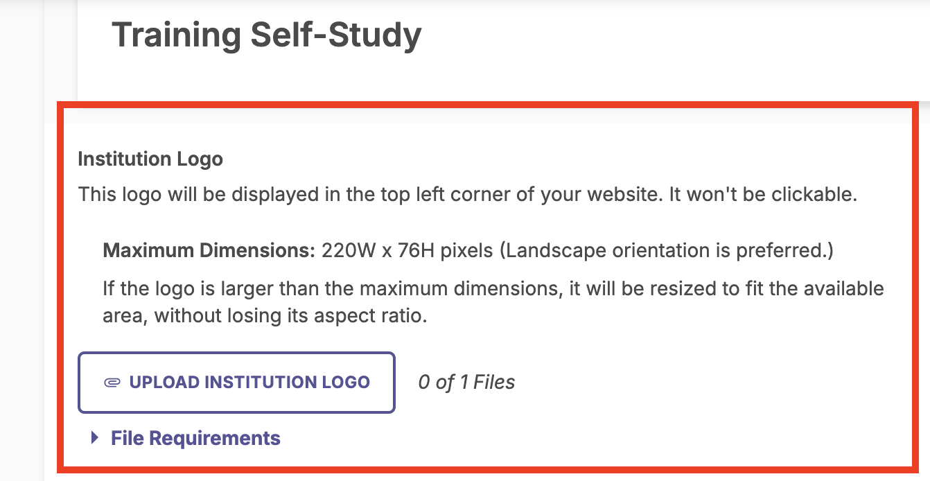 View of Upload Institution Logo button