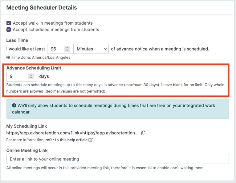 Advance Scheduling Limit 
