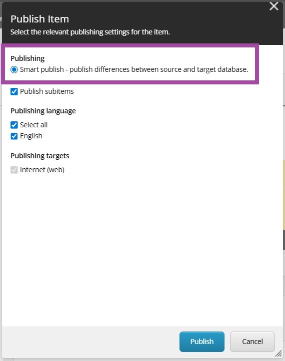 Publishing wizard Publishing radio button