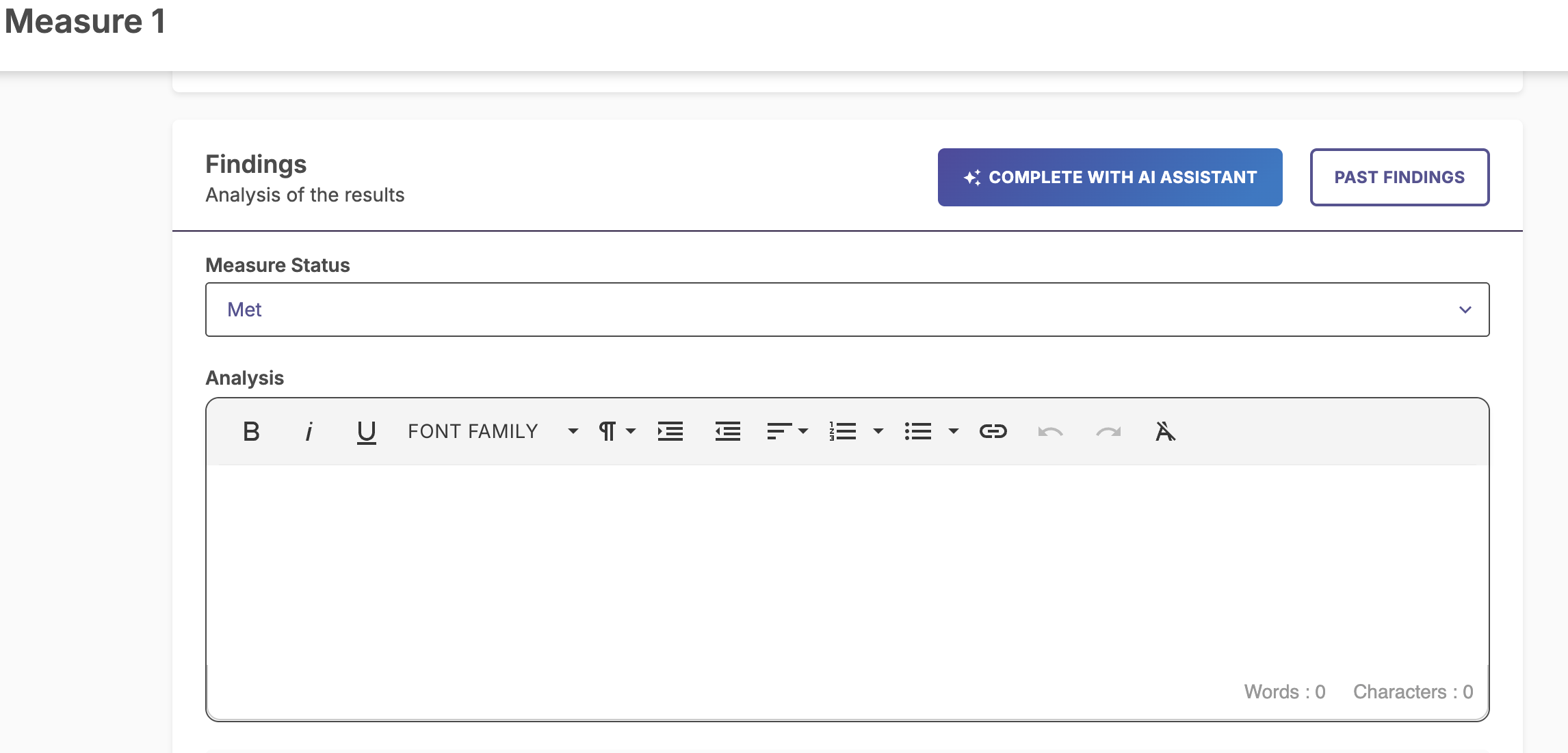 Option to complete the measure analysis with AI Assistant.