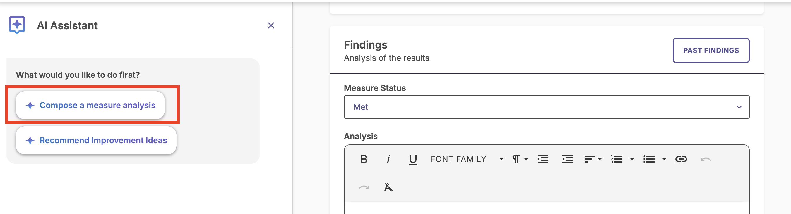 The option to choose what you would like to do first. Compose a measure analysis.