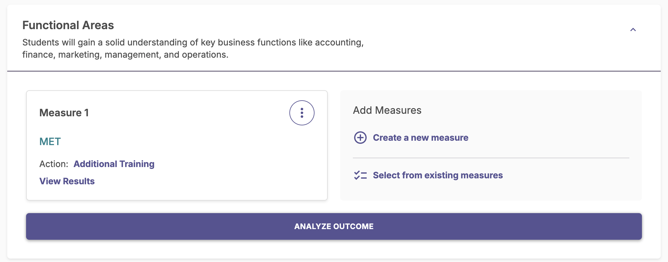 To add actions at the outcome level, click Analyze Outcome.