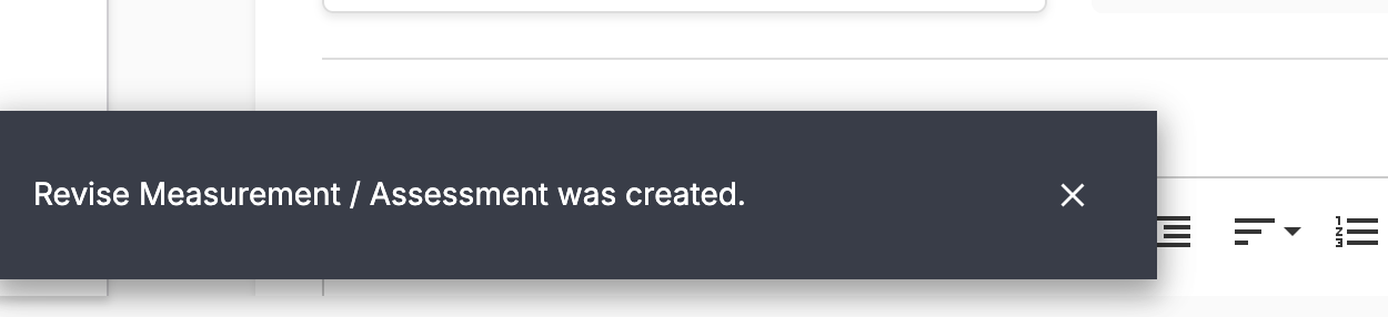 Notification of new action created and saved. 