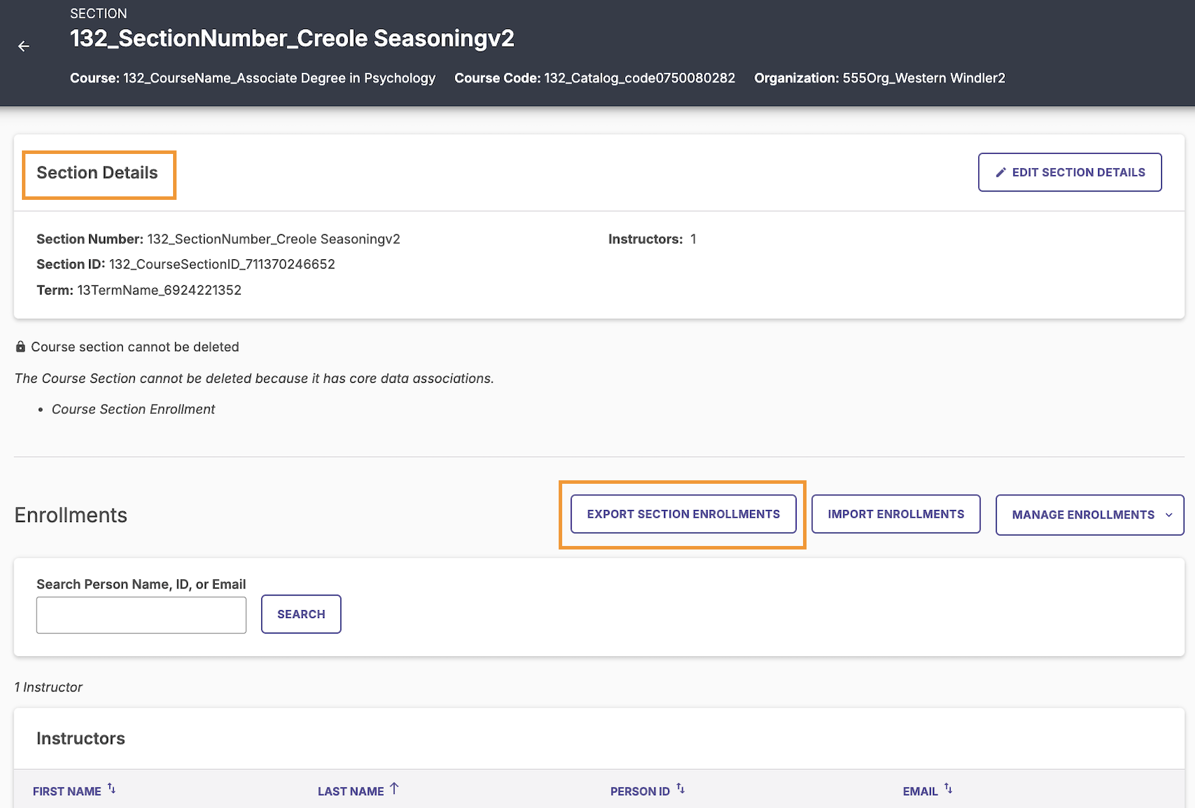 Export Options from the Section Details Page
