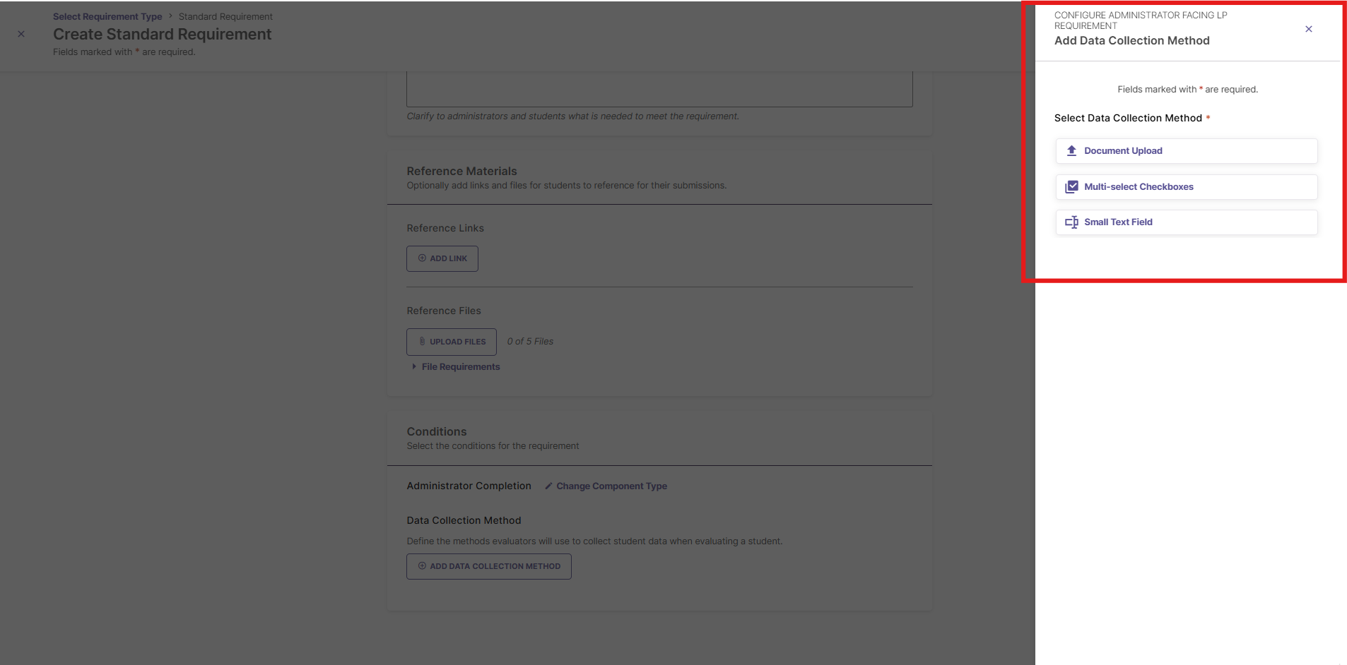 Screenshot showing the Data Collection Method options