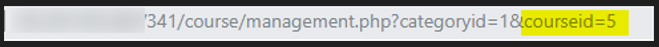 Image of URL from Moodle is shown. The section of the URL with 'courseid=5' is highlighted.