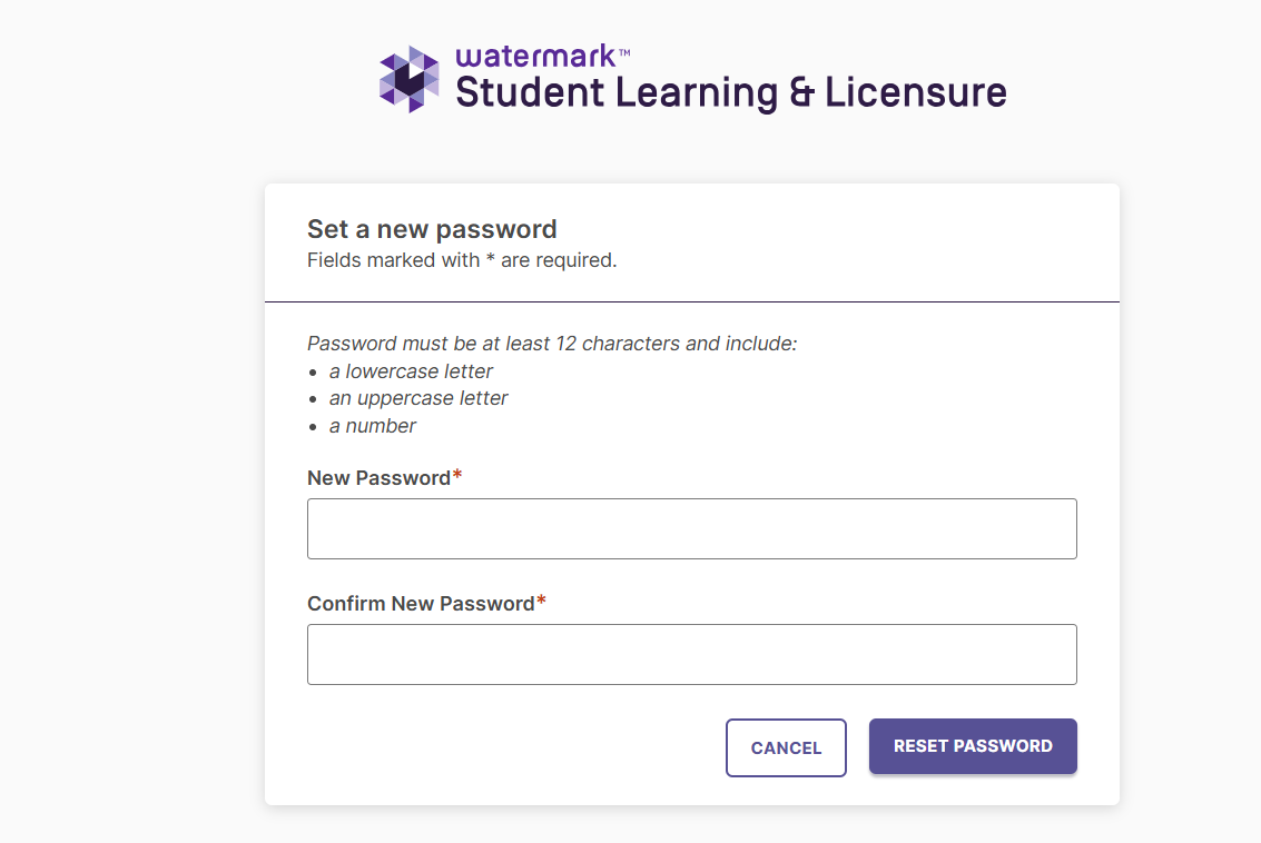 Screenshot showing the "Set a new password" screen