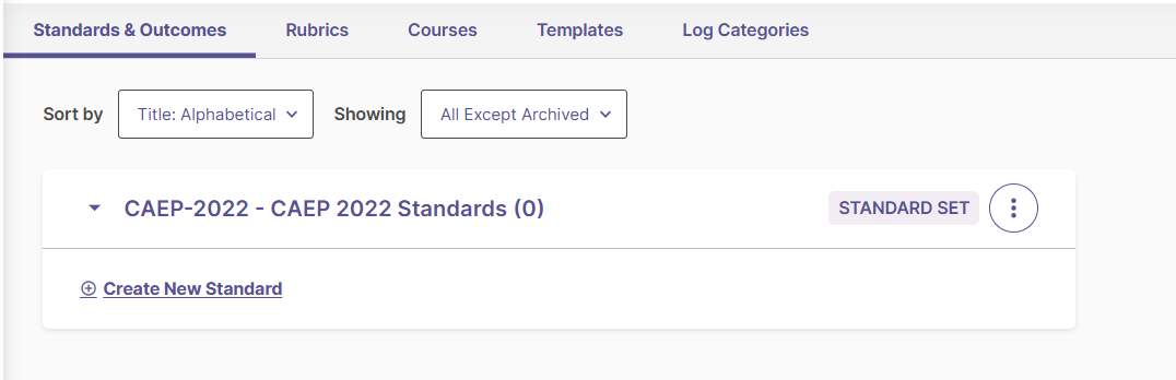 Screenshot showing the "Create New Standard" button