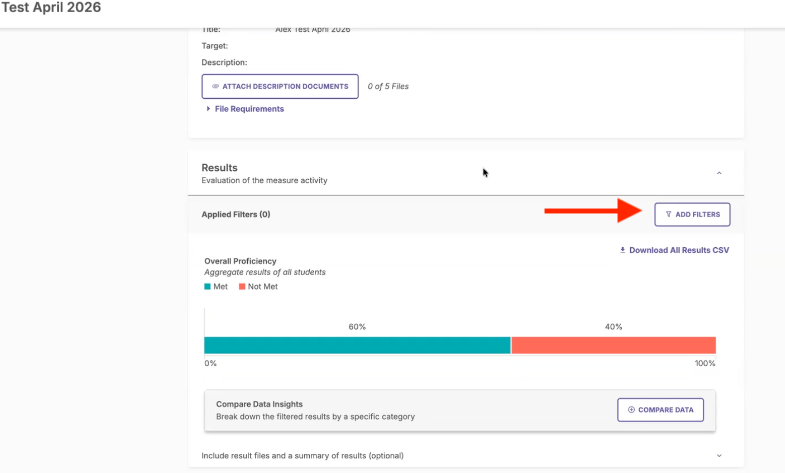 Option to add filters to comparative report.