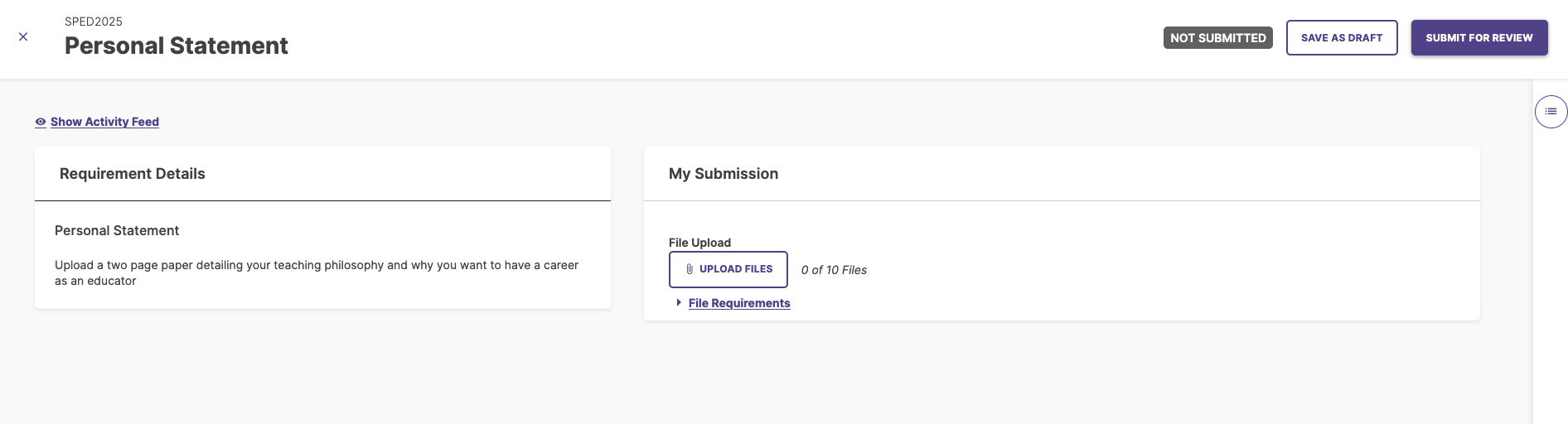 Screenshot of an individual requirement for a Licensure Plan