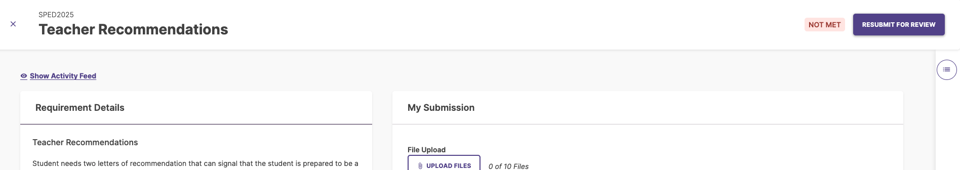 Screenshot of a requirement that was marked "Not Met"