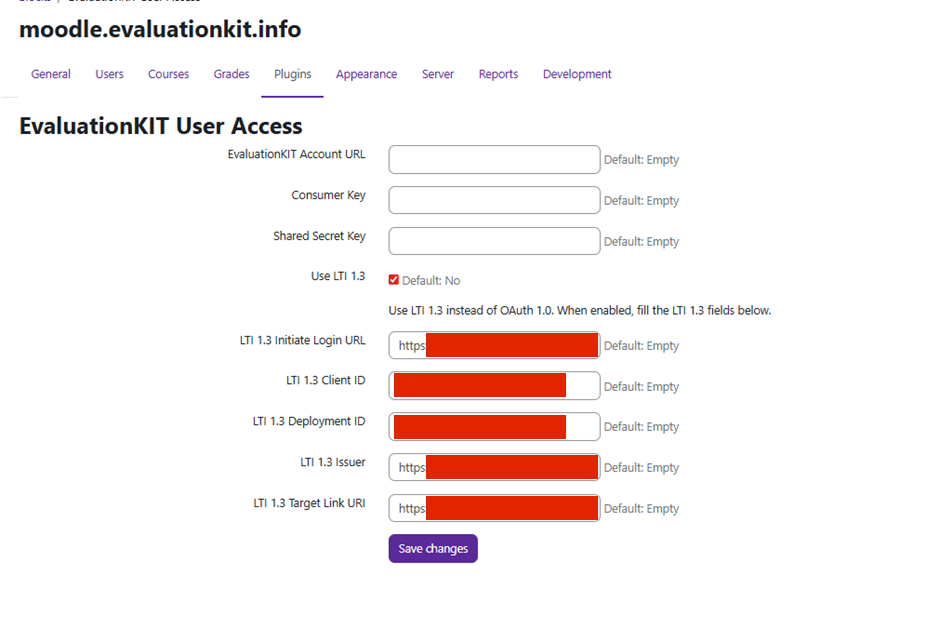Screenshot showing the LTI 1.3 checkbox 