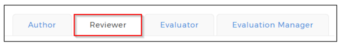 The tab set showing Author, Reviewer, Evaluator, and Evaluation Manager tabs, with the Reviewer tab highlighted.