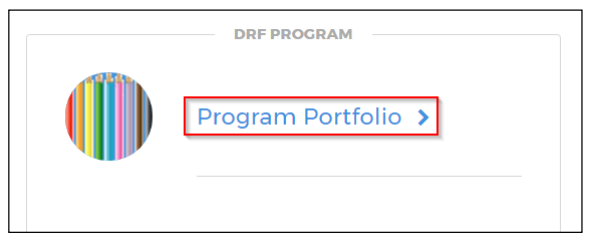 The DRF Program section showing a program icon on the left and a highlighted Program Portfolio link on the right.