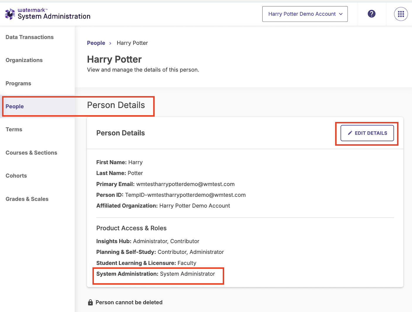 The People screen with "Edit Details" highlighted.