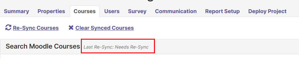 Image shows where to see the 'Last Re-sync' timestamp with Moodle