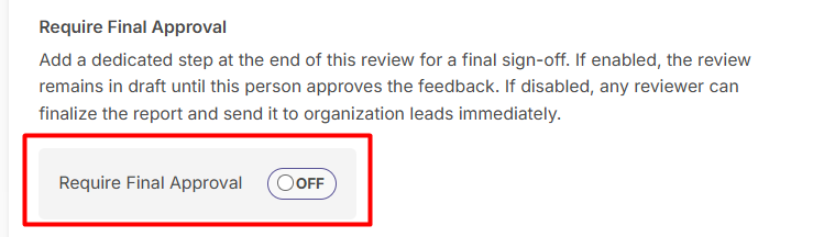 The 'Require Final Approval' setting toggled to the 'OFF' position.