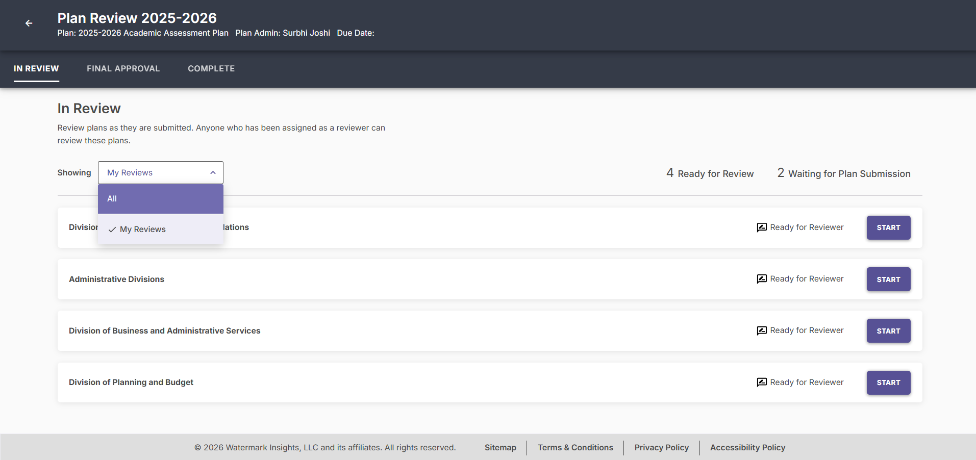Review management interface showing filter options for 'All Reviews' and 'My Reviews'.