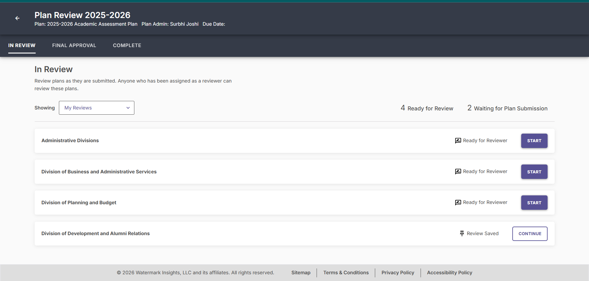 The review editing interface highlighting the ability to Continue a saved review.