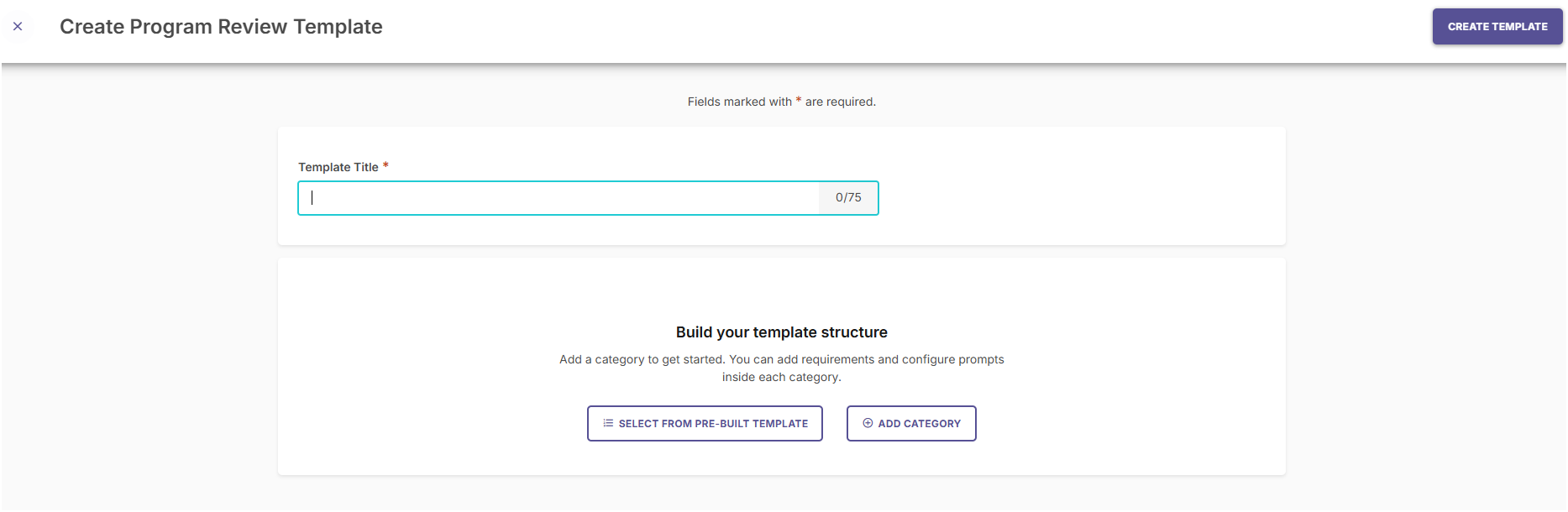 The template builder interface showing the option to start a new template from a blank canvas.