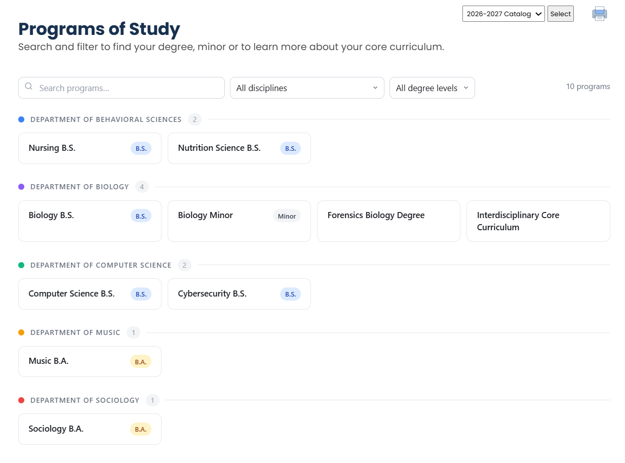 Example of enhanced Programs of Study page