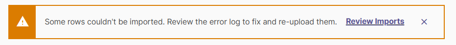 Screenshot of the message displayed when import errors occur