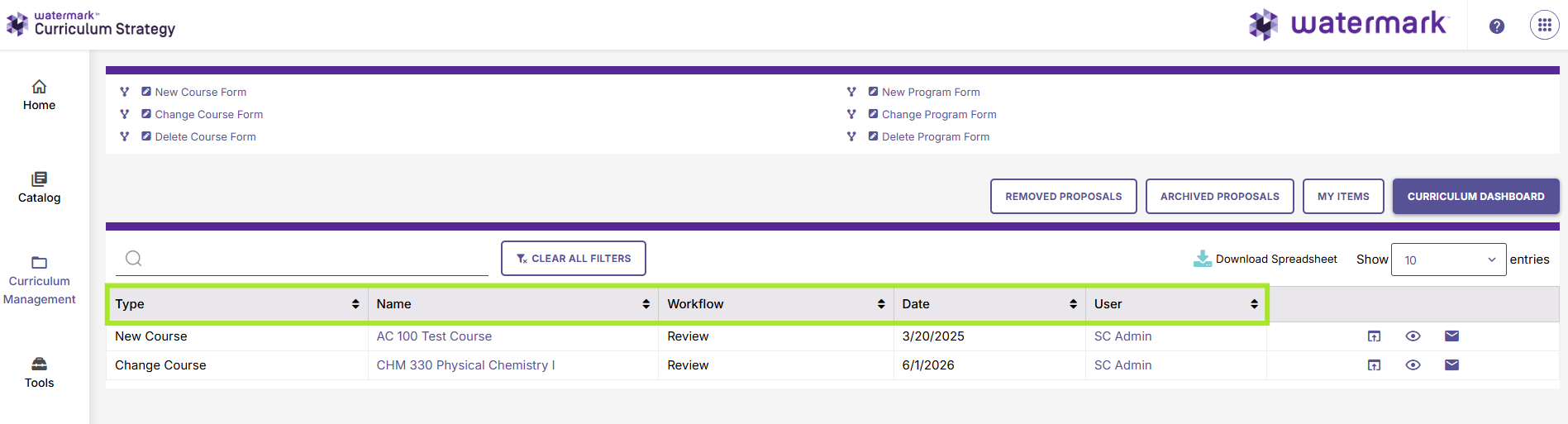 Filters on Curriculum Management dashboards