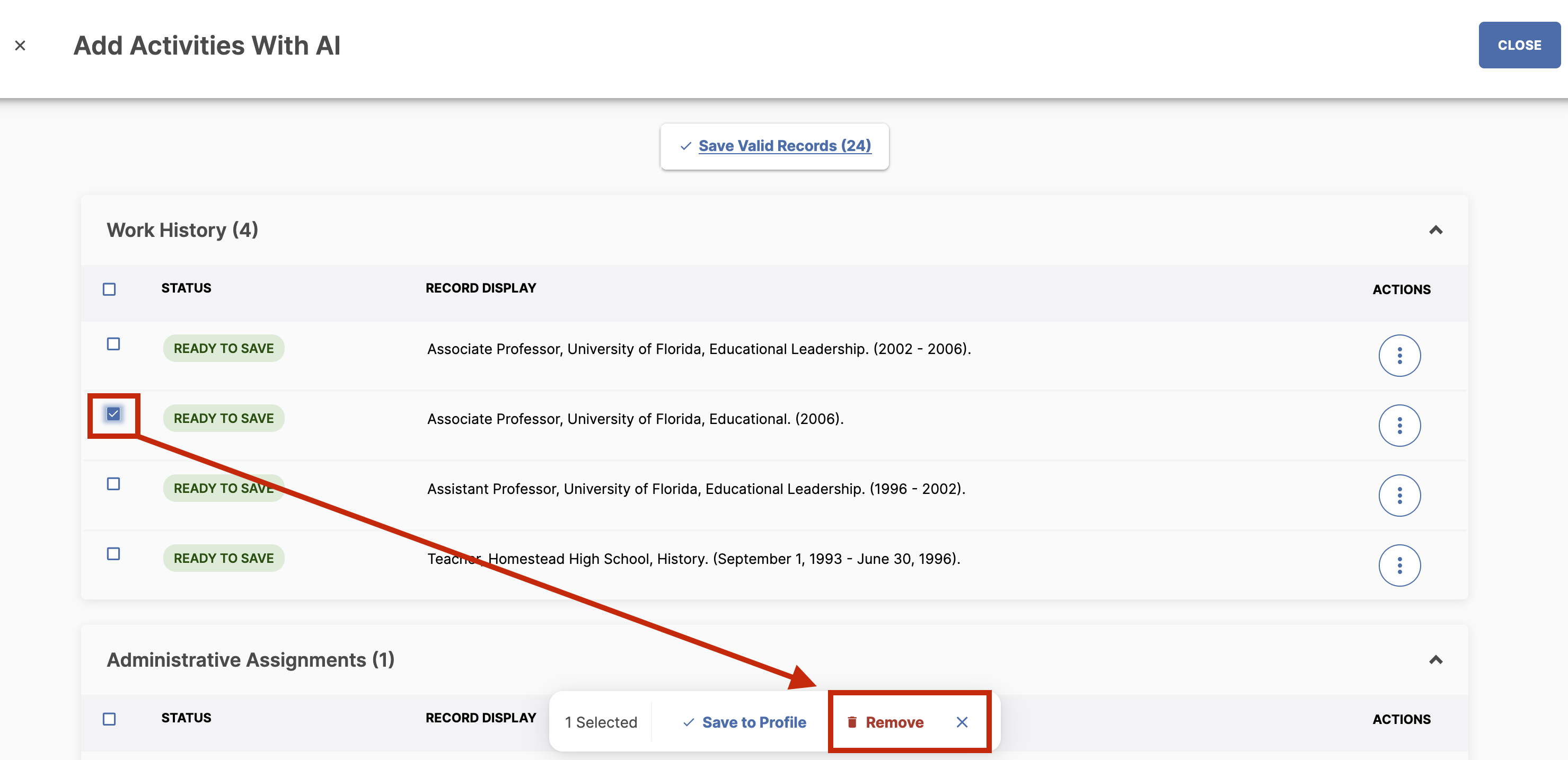 Screenshot of the Remove Option