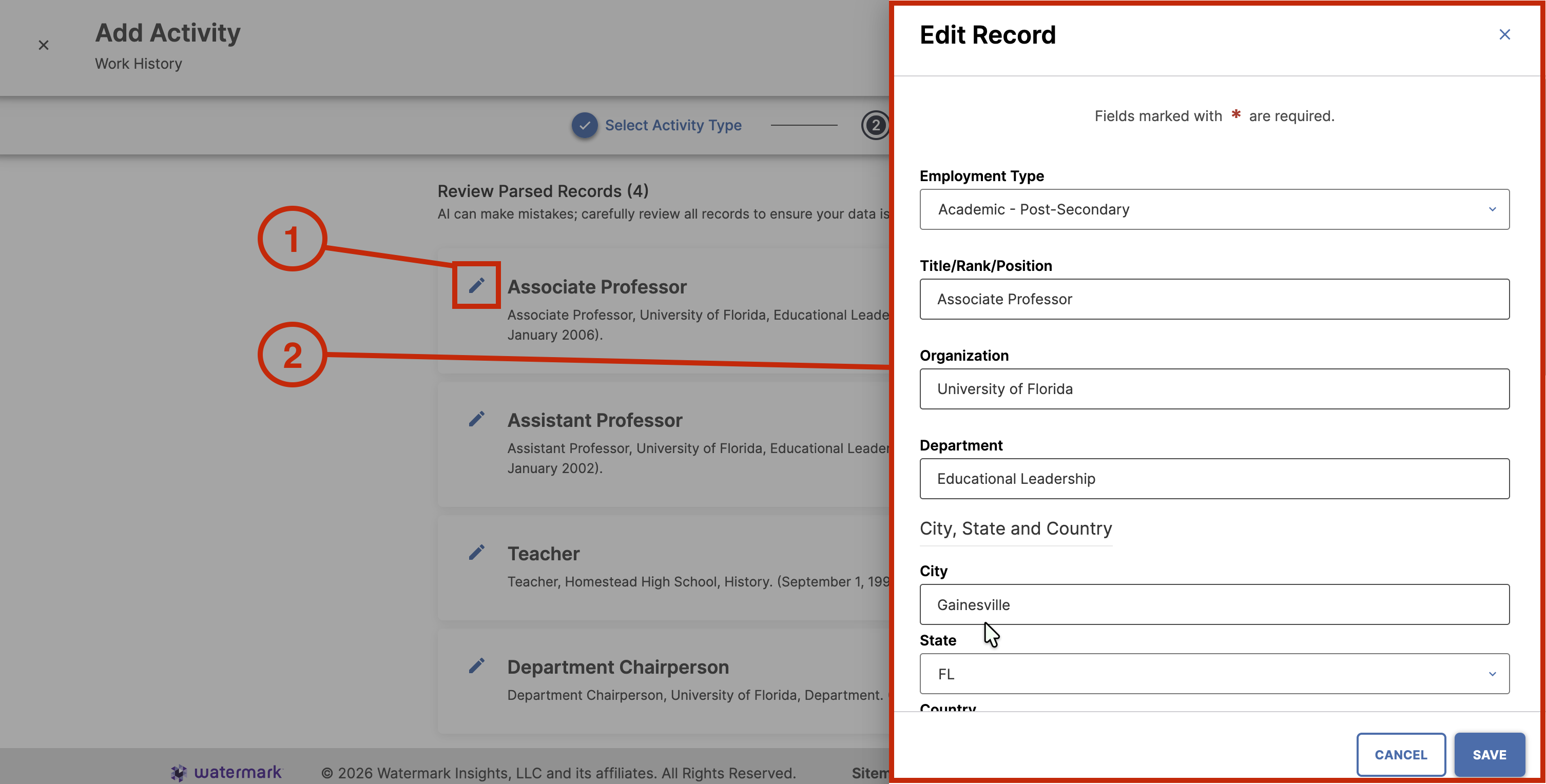 Screenshot Displaying Steps 1 and 2 