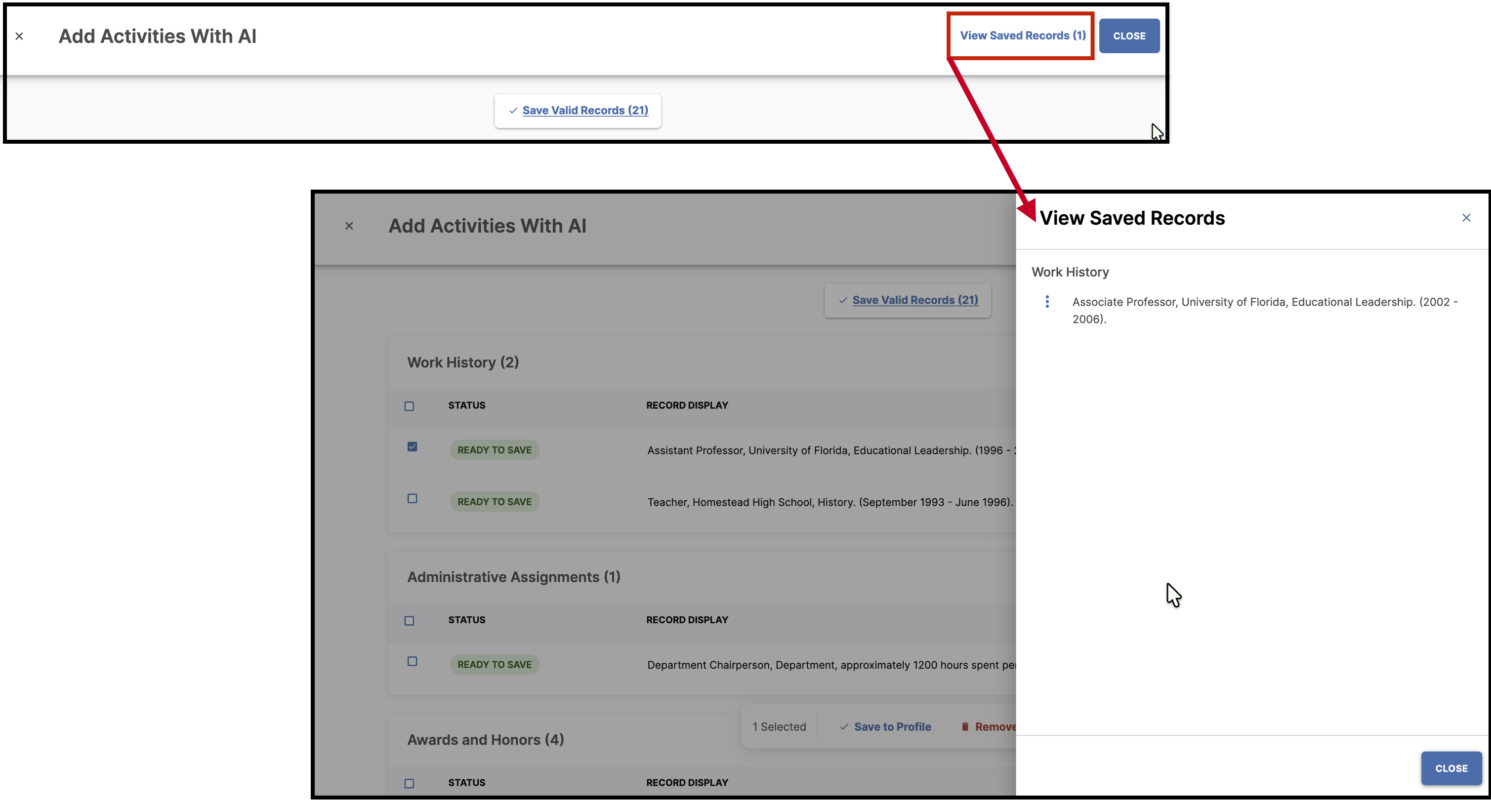 Screenshot showing how the workflow for how to view saved records 