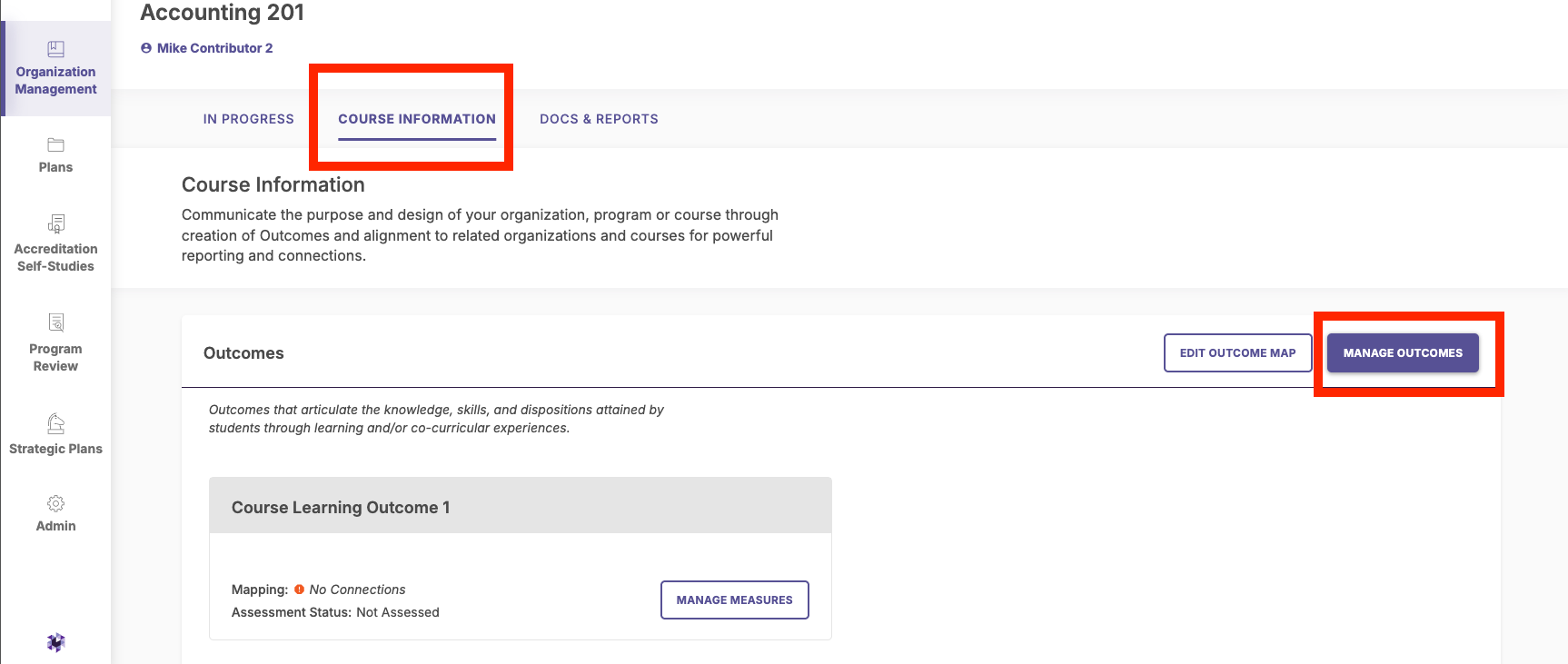 Screenshot of the Course details page highlighting the Course Information tab.