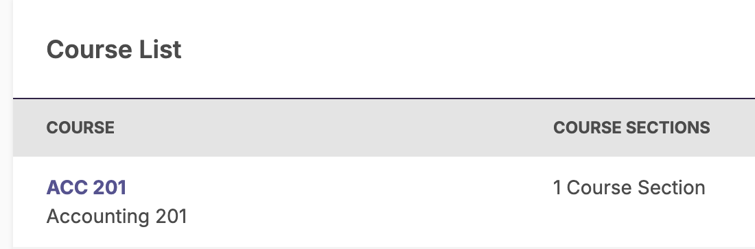 Screenshot of the course list selection.