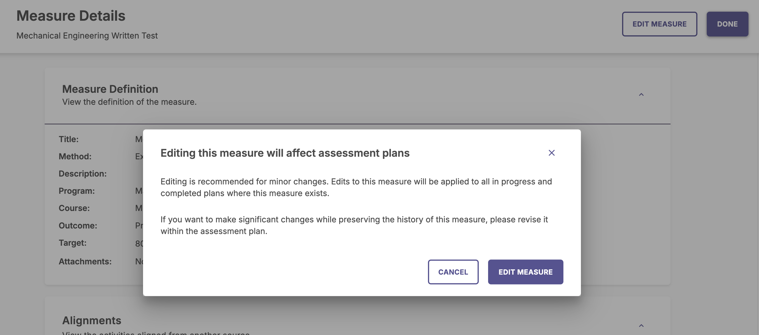 The focused Measure workspace display highlighting the Edit Measure action button in the top right window area.