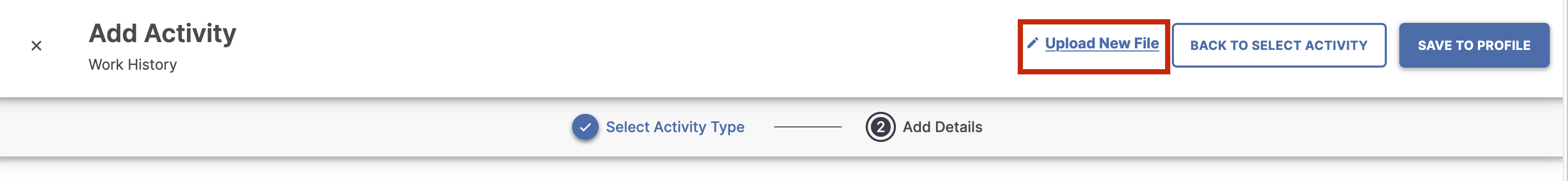 Screenshot of the Upload New File Button