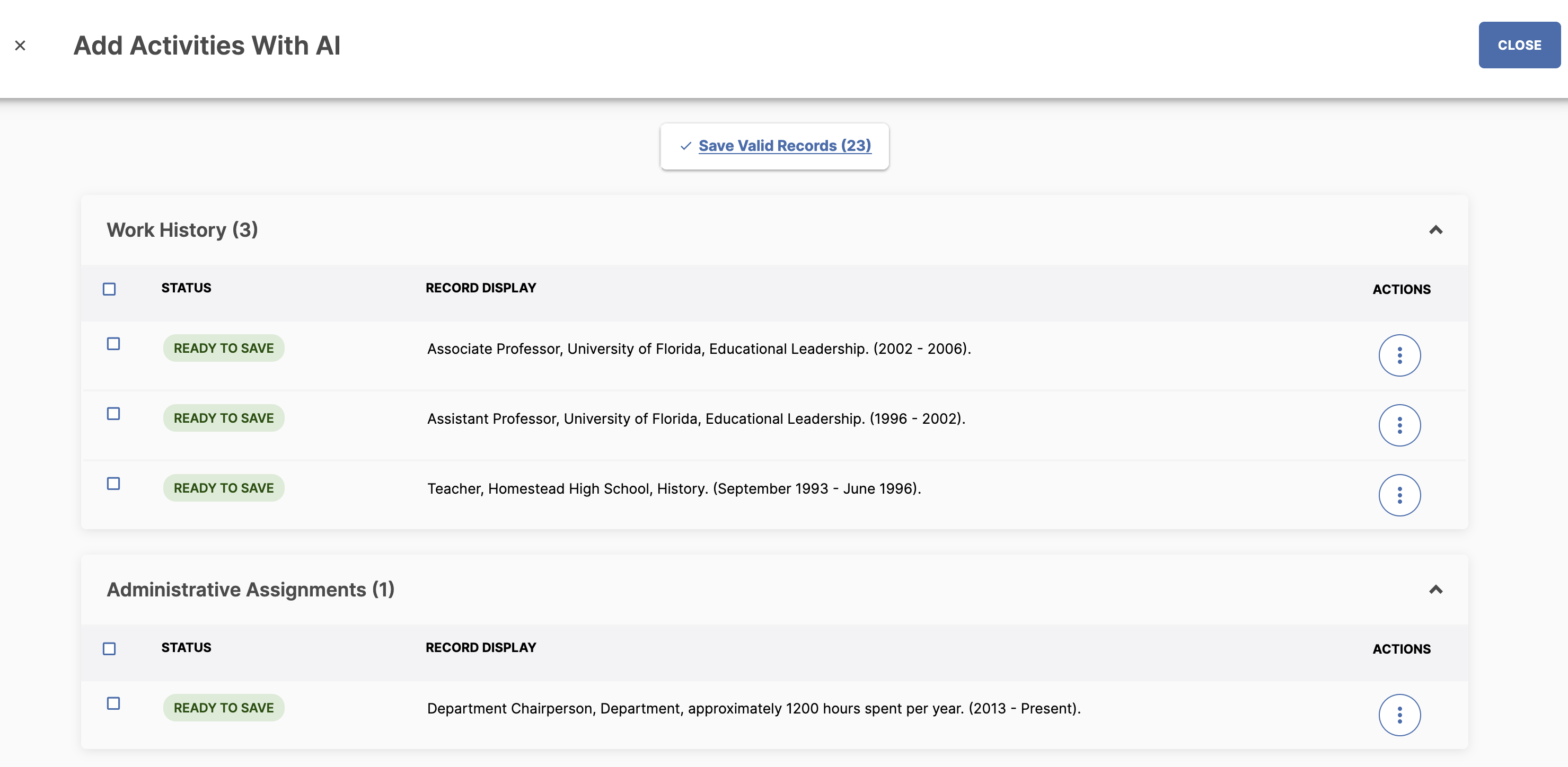 Screenshot of the Review Table