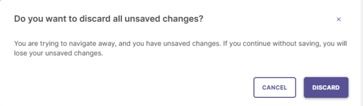 Screenshot of the confirmation message displayed when existing assessment screen without saving or submitting