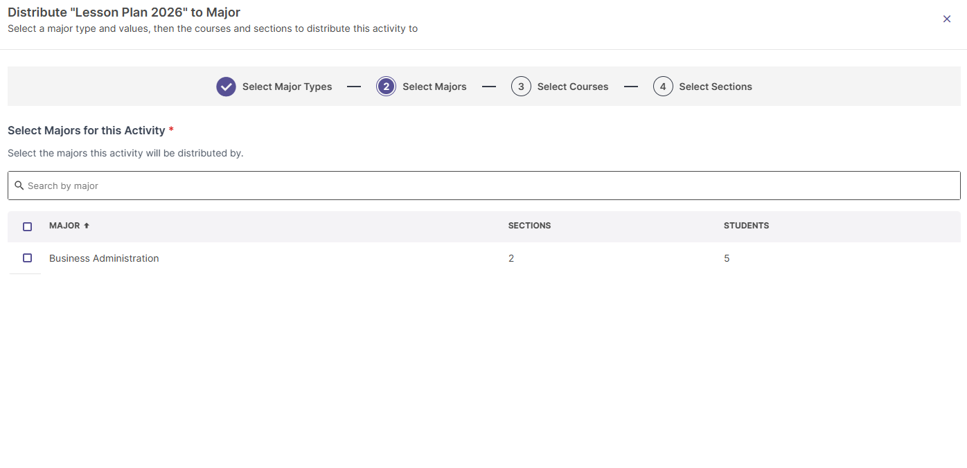Major targeting wizard step 2 selecting major value.
