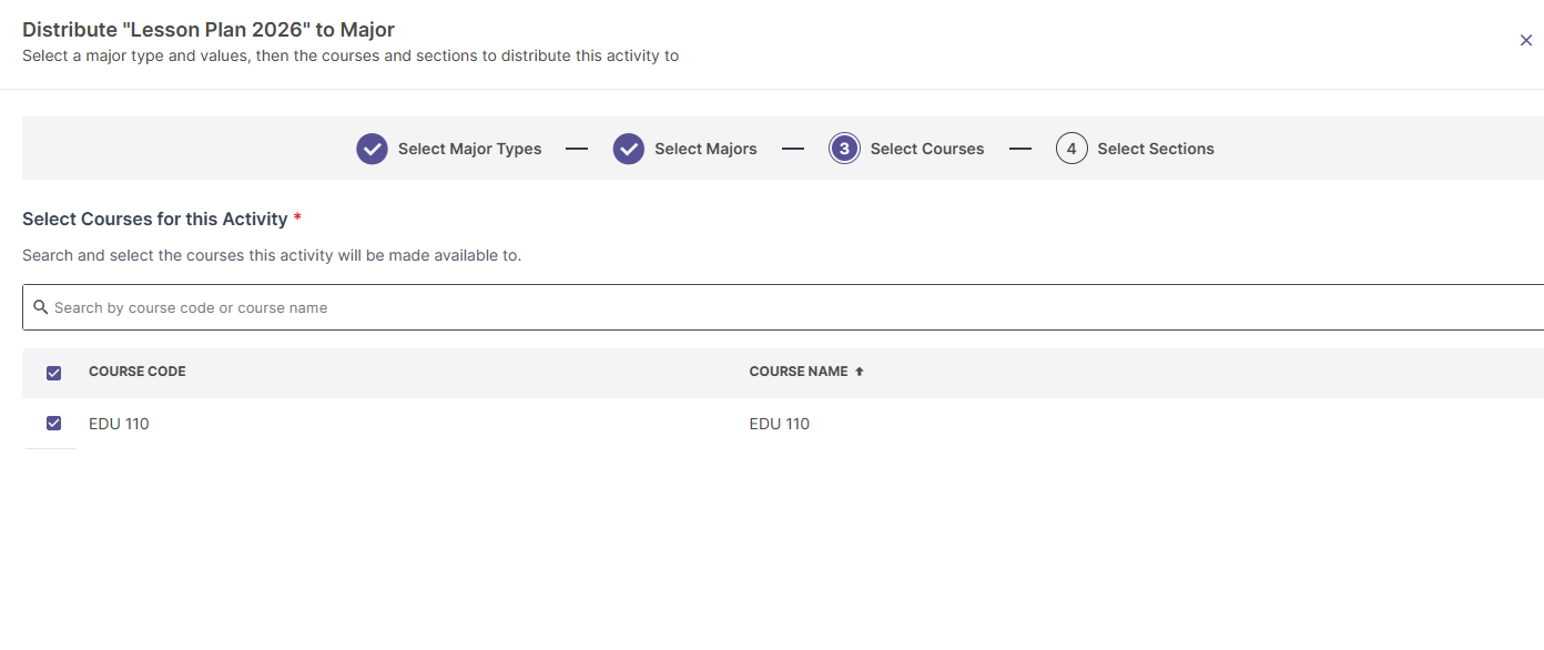 Major targeting wizard step 3 choosing associated courses.
