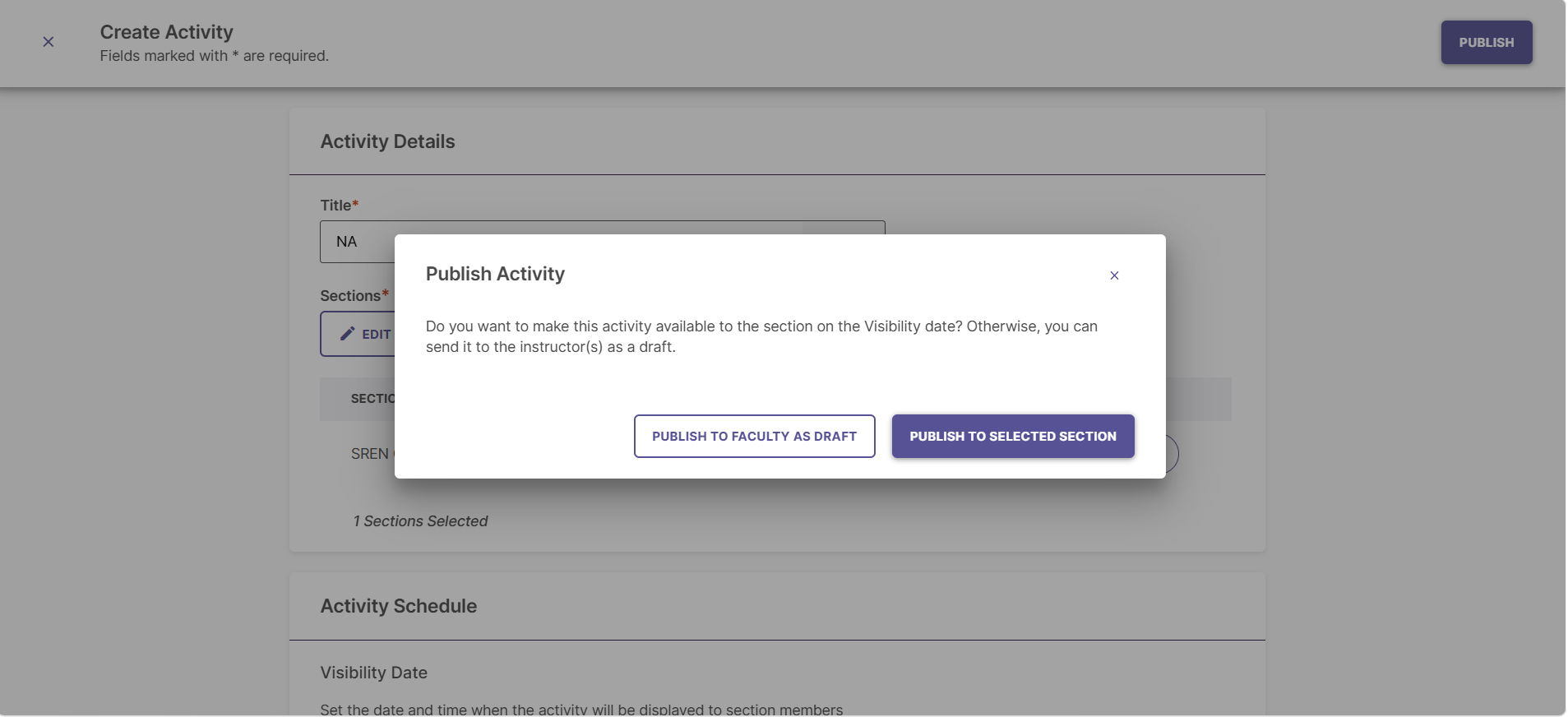 Bypassed confirmation dialog box displayed on activity publish.