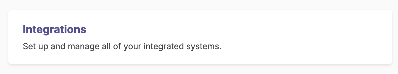 The Integrations tab highlighted inside the Admin menu navigation bar.