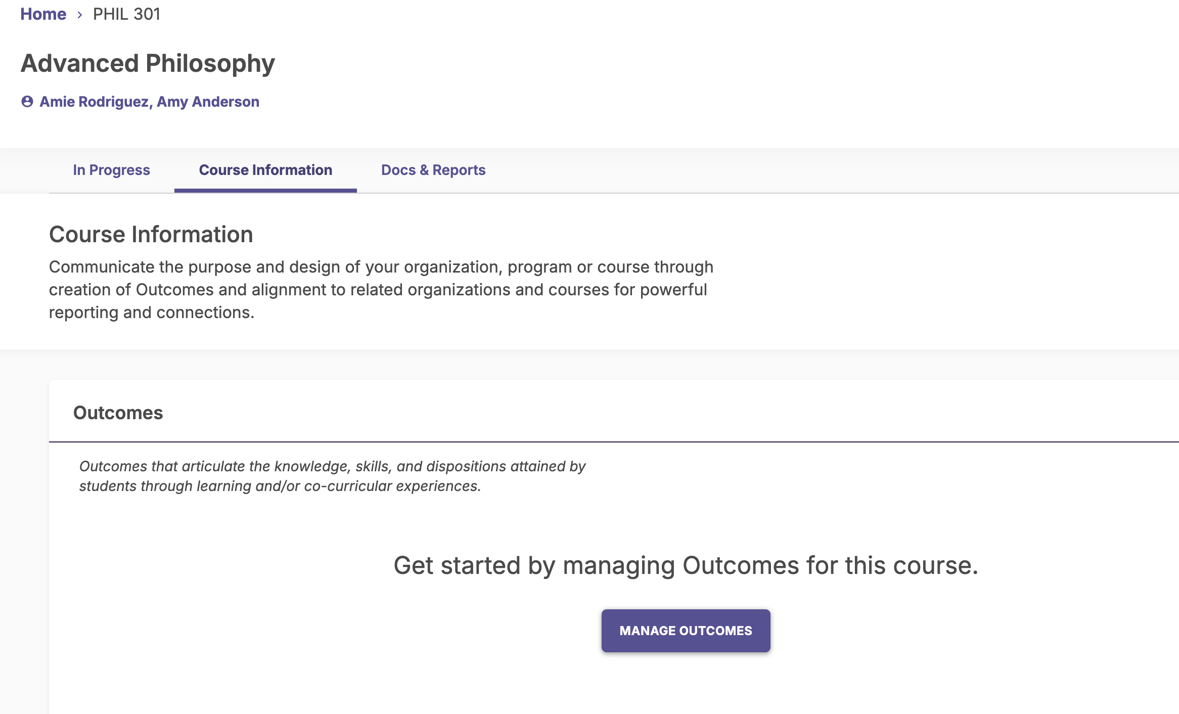 Course overview interface with the Course Information option highlighted.