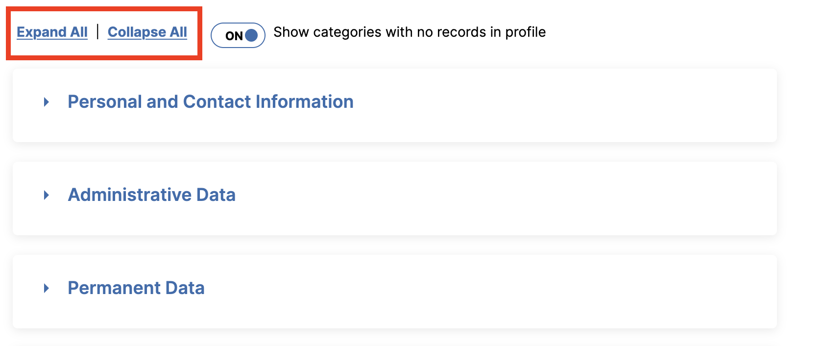 Expand All & Collapse All controls to allow easy navigation of faculty records.