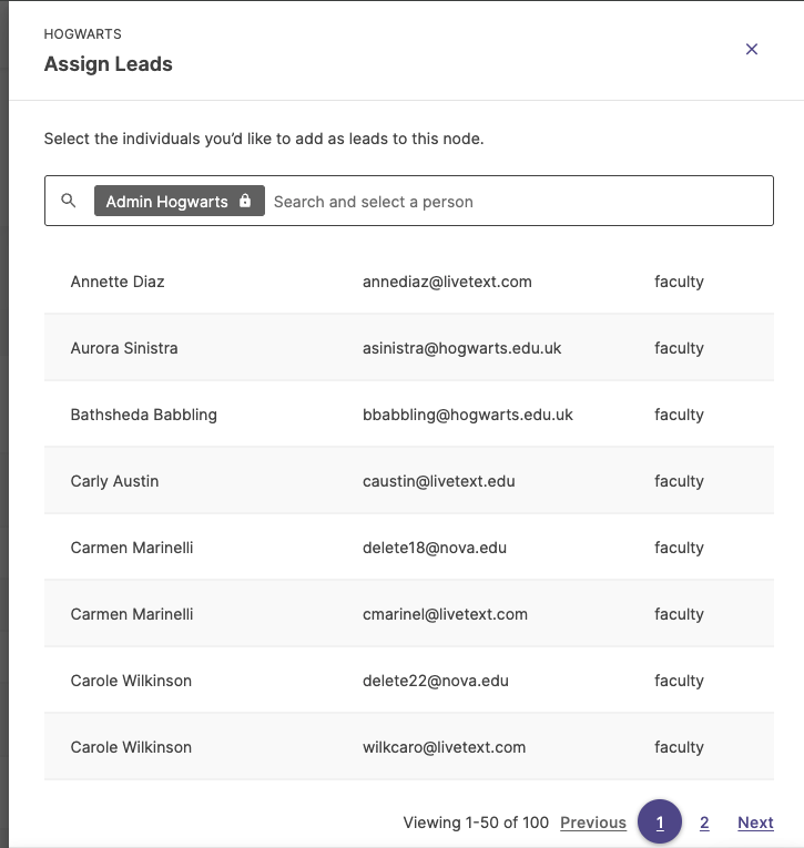 Screenshot of the lead management window displaying options to select, add, or remove assigned leads.