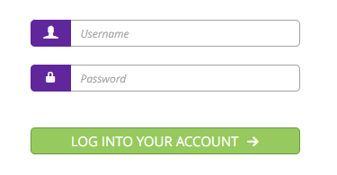 The log in page with fields for 'Username', 'Password', and 'Log into your account' button.